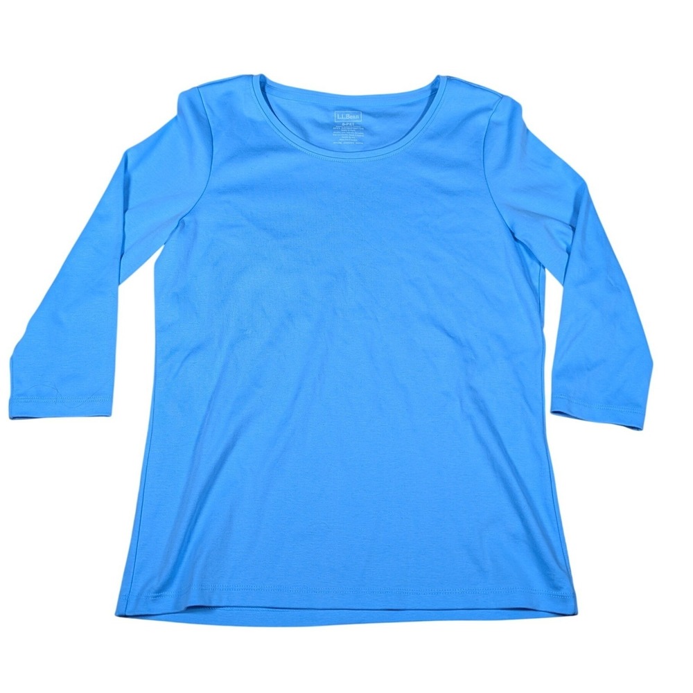 LL Bean Womens Small  Blue 100% Supima Cotton 3/4 Sleeve T Shirt‎ Top